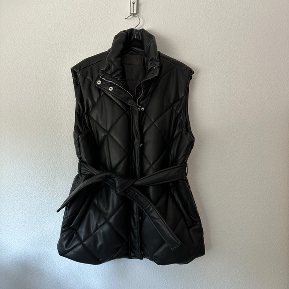 Blank NYC Jackets & Blazers - BLANKNYC Faux Leather Puffer Vest with Belt Black
